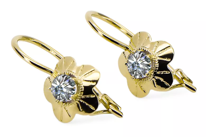 Циркон 14K Жовте золото Сережки Вінтаж стиль vec028y